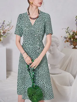 2020 V-neck jeden kus zábal ženy Midi šaty Letní Viskózové dámské rty květinový vzor dlouhé šaty Elegantní ženské oblečení
