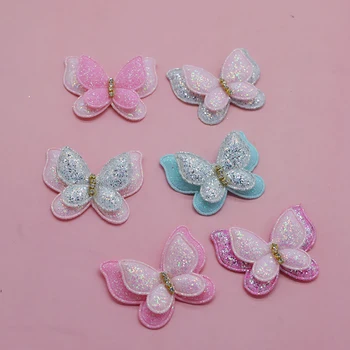 20ks/lot 4.4*3,5 cm double layer butterfly Čalouněný nášivky na čepice dekorace ručně vyráběné vlasy klip příslušenství