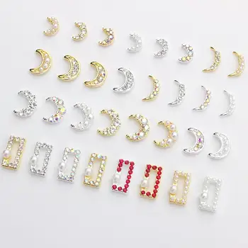 20ks Půlměsíc, obdélník 3d slitina nail art dekorace dodávky kamínky pearl kovové nehty, doplňky, šperky, přívěsky