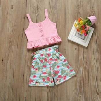 2ks/set Baby Dívky Šaty Růžové Kotevní Desky+ Flamingo Šortky Oblečení Set Letní Baby Girl Set