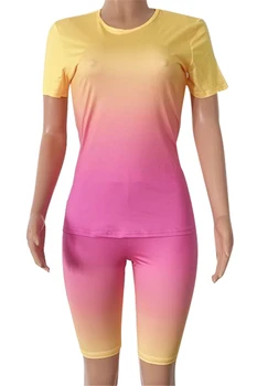 2KS/Set Žen Sportovní Oblek Tisk Neon Topy Krátké Kalhoty, Cvičební úbor, Tepláky, Letní Oblečení Gradient Bodycon Odpovídající 6 Barev