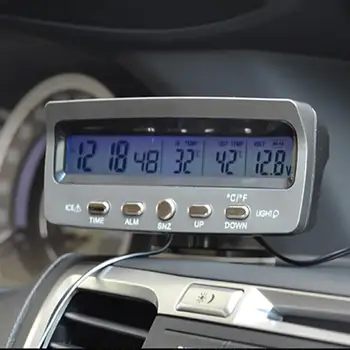 3-v-1 Multifunkční Auto Hodiny, Krytý Venkovní Teploměr Voltmetr Vozidla Materiálu ABS Hodiny S LCD Displejem s LED Podsvícením
