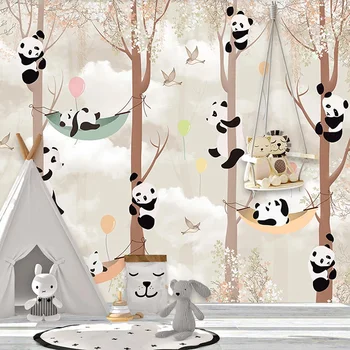 3D Fotografie Abstraktní Strom Kreslený Panda, Pták, Obývací Pokoj dětský Pokoj Ložnice Pozadí Nástěnné Tapety Nástěnné Malby Domácí Výzdoba