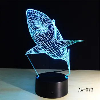 3D LED Noční Světla Žralok s 7 Barev Světla pro Domácí Dekorace Lampa Úžasné Vizualizace Optický Klam Světla 73