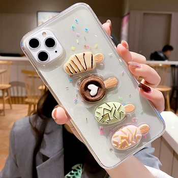 3D Roztomilý Jasné, Jídlo, Pizza, Chléb, zmrzlina Telefon Pouzdro Pro iPhone 11Pro Případě SE XR XS MAX 7 8 6 Plus Transparentní Měkký Kryt Glitter