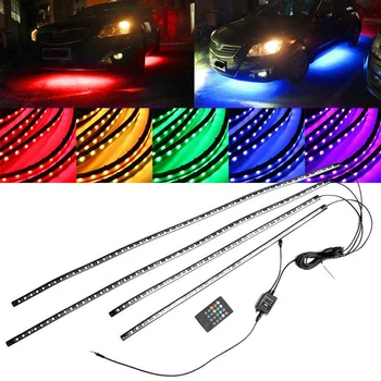 4ks/set RGB Multicolor LED Strip Lampy Pod Auto Trubice Podvozku System Neon Light Kit Vodotěsné 12V