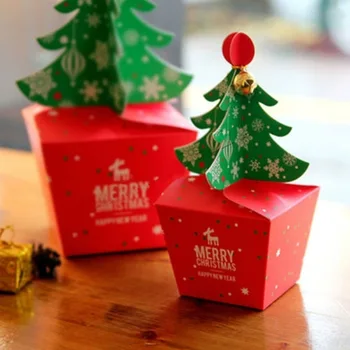 5/10ks Vánoční stromky, Candy Box Papírové dárkové boxy Party Laskavosti dárky Apple čokolády cookie box balení Dodávky
