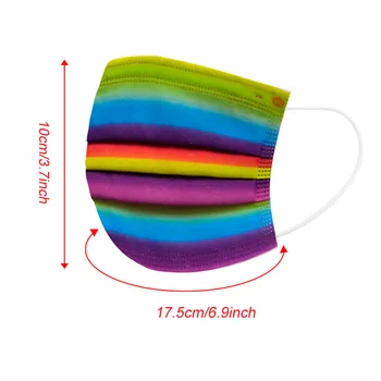 50ks Desechables Dospělé Módní Rainbow Stripe Tisk na Jedno použití Ochrany Tři Vrstvy Prodyšné Velké Zásoby Poslat Rychle