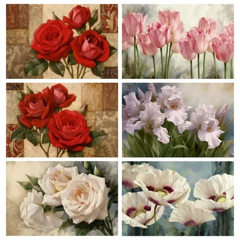 5D DIY Diamantový Malování Květina Mozaika Umění Vyšívání Růžová Tulipán Červené Růže Obrázek Drahokamu Cross Stitch Diamond Výšivky