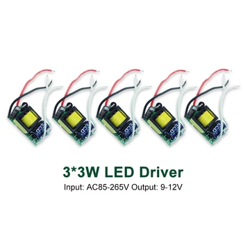 5ks LED Driver 3*3W Napájení 85-265V 9-12V Osvětlení Transformátor 110V 220V na 12V 600mA pro 10W Led Čip Lampa JQ