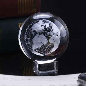 6cm 3D Earth Miniaturní Model Laser Ryté Křišťálové Koule Skleněné koule Crystal Craft Ornament, bytové Dekorace, Koule, Dar