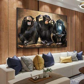 AAHH Plátno Malování Zvířat Opice Umění Zdi Tři Legrační Orangutani olejomalba Zeď Obraz pro Domácí Dekor Plakáty a Tisky