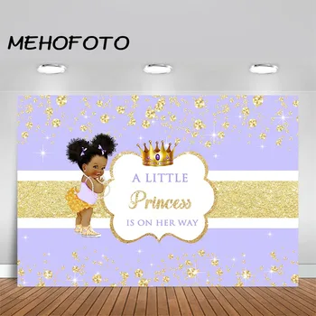 Africké Americké Dítě Osprchovat Pozadí pro Fotografování Malá Princezna Zlatá Koruna Strana Banner Photo Booth Pozadí