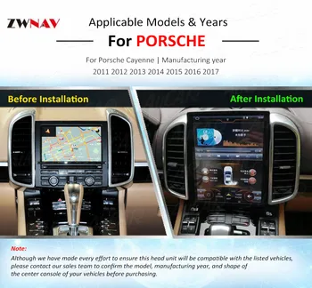 Android 7.1 Tesla Styl Auto Rádio Vertikální Obrazovky Pro Porsche Cayenne 2011-2018 GPS Navigace Multimediální Rekordér Žádné CD Přehrávač