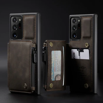 Anti-pokles Flip Pocket Kůže Telefon Pouzdro pro Samsung Galaxy S8 Note20 S10 S20 S9Plus,Peněženky Případech s Vodotěsné Kapsy na Zip