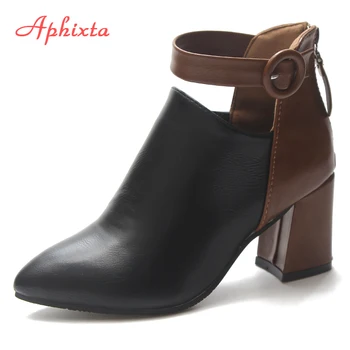 Aphixta Plus Velká Velikost 44 Chelsea Boty Boty Ženy Zimní Kotníkové Boty Na Zip Náměstí Pata Ženy Boty Nepromokavé Boty Patchwork