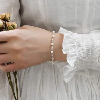 ASHIQI Přírodní Sladkovodní pearl náramek 925 sterling silver korálky šperky pro ženy