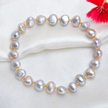 ASHIQI Skutečný Přírodní Sladkovodní Barokní Perla Náramky A Náramky Pro Ženy Multi Color Crystal Korálkové Šperky Dárek