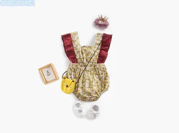 Baby Dívky Šaty Letní Květinové Tisk Novorozence Kombinéza Princezna Dítě Sunsuit Oblečení S Hlubokým Výstřihem Batole Oblečení Pro Dívky