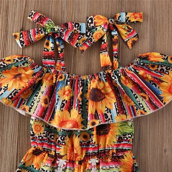 Baby Letní Oblečení Děti Dítě Chlapci Dívky Slunečnice Nabíranou Střapcem Rompers Kombinézy Oblečení Květina Dovolenou Oblečení Overaly