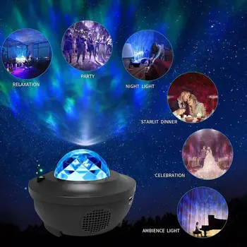 Barevné Galaxy LED Lampa Projektoru Narozeniny, Strana, Děti, Hudba, Hvězdné Nebe Noční Světlo USB Blueteeth Hlasové Ovládání Hudebního Přehrávače