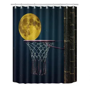 Basketbal Sportovní Tvůrčí Vzor Sprchový Závěs Noční Obloze Měsíc Koš Polyesterové Tkaniny Vana Dekor Sprchový Závěs Vysoce Kvalitní