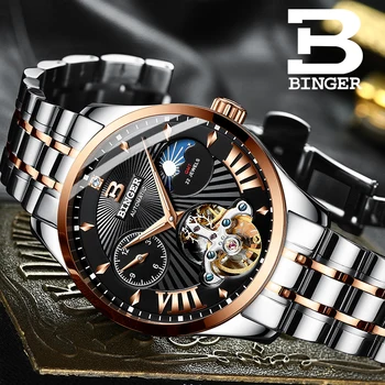 BINGER Mechanické hodinky,Luxusní hodinky,Tourbillon hodinky，Pánské hodinky,