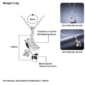 [BLACK AWN] 925 Sterling Silver Náhrdelník pro Ženy, Elegantní Náhrdelníky, Přívěsky, Přírodní Motýl Sterling Silver Šperky K044