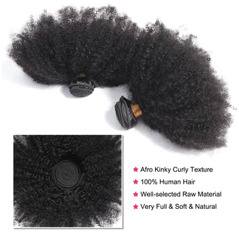 Bling Vlasy Brazilský Kinky Afro Kudrnaté Vlasy Tkát Svazky Remy Lidské Vlasy Rozšíření Stroj, Dvojité Útku Přírodní Barva 8-20