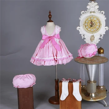 Boutique Letní Květina Dívka Šaty Princezny Lolita Vintage španělské Krajky Luk Šaty pro Dívky Narozeniny, Párty, Dítě, Batole Šaty