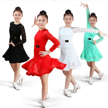Bílé Krajkové Děti, Latin Dance Šaty Dívky Moderní Taneční Kostýmy Pro Děti, Tango Taneční Sál Šaty, Oblečení Pro Tanec Rumba