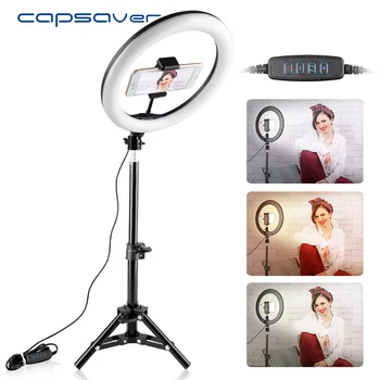Capsaver RL-10 Stmívatelné LED Ring Light 26cm USB Make-up Ring Lampa s Telefon Držák na Stativ pro Selfie Kamery Youtube Střílet