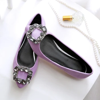 CEYANEAOWomen boty plus velikost 34 ~ 45 crystal drahokamu ploché boty lodí ženy růžová fialová Balet mokasíny z pravé kůže ploché