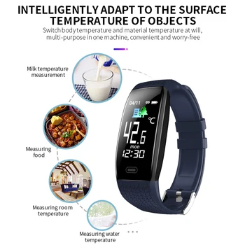 Chytré Hodinky T5 Teplota Těla Srdeční Frekvence Monitoru Fitness Hodinky Barva Obrazovce Krokoměr, Vodotěsné Smartwatch Pro iOS, Android