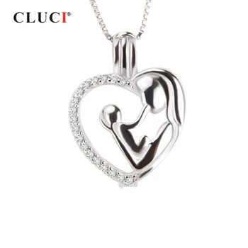 CLUCI 925 Sterling Silver Přívěšek ve Tvaru Srdce Matka Drží Dítě Přívěsek pro Ženy Luxusní Šperky Dárek Perla Přání Přívěšek SC259SB