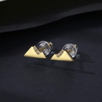 CZCITY Symetrický Trojúhelník Sterling Silver Stud Náušnice Prohlášení Barva Zlata Šperky pro Ženy, Vánoční Dárky