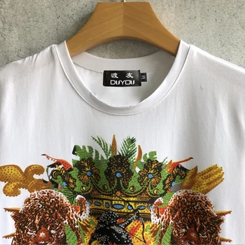 DUYOU Krátký rukáv T-shirt muži 2020 letní nové kolem krku volné bavlněné dna bavlněné tričko příliv tisk ležérní tričko