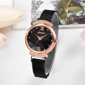 Dámské Módní Magnetické Spony Popruh Hodinky Černá Luxusní Dámské Quartz Náramkové hodinky Geometrické Povrchu Ženské Horloge Dames