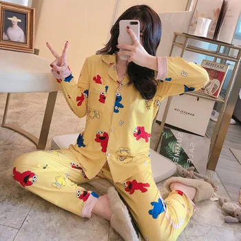 Dámské Pyžamo Saténové Žluté Hedvábné Pyžamo Žen 2020 Jaro Podzim Ženy Saténové Pyžamo Dlouhý Rukáv Dva Kus Set Pijama Mujer