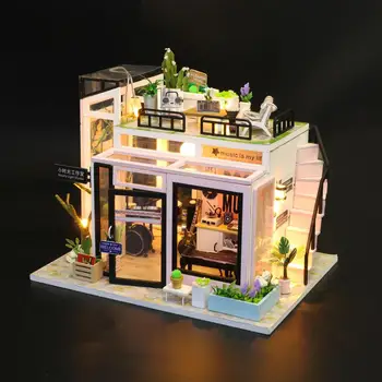Dřevěné Hračky Diy Dollhouse Miniaturní Domeček pro panenky Ručně vyráběné Doll House Nábytek Puzzle Sestavit 3D Miniaturas Model Hračky Pro Děti