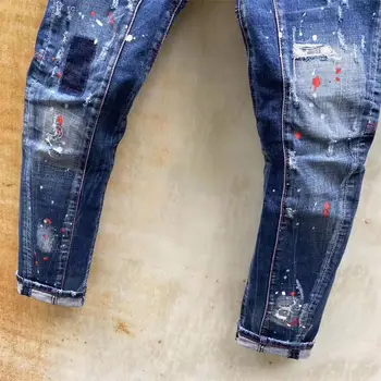 Džíny sezóna velvyslanectví čtyři silné vodou umýt díru malování dot hip hop ležérní fit elastický model D2d2 módní pánské kalhoty