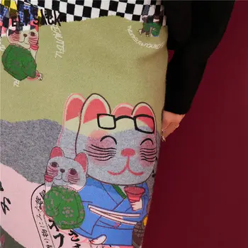 ELFSACK Japonská Kočka Žakárové Vysokým Pasem Midi Sukně Žen,2020 Zimní ELF Vintage Kostkované Patchwork korejský Dámy Denní Dna