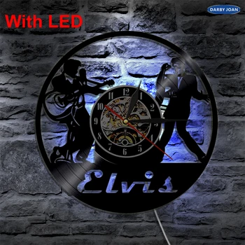 Elvis Silueta LED Světlo na Zeď Vinylové Hodiny Měnící Barvu Cool Obývací Pokoj Interiér Dekor Nástěnné Světlo, Dálkový Ovladač