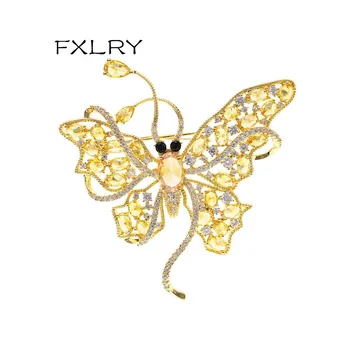 FXLRY Nový příchod módní brože bílá /zlatá barva zirkony motýl oblek pin brož lady šperky