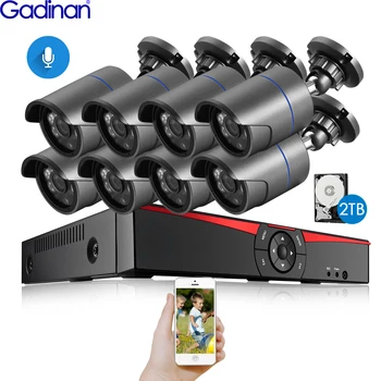 Gadinan H. 265AI 8CH 3MP POE Bezpečnostní kamerový Systém Kit Audio Záznam IP Kamera Venkovní Vodotěsné CCTV kamerový NVR Set