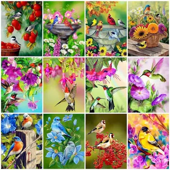 GATYZTORY Malování Podle Čísel Pták S Květinami Akryl Omalovánky Podle Čísel Děti Diy Canvas Drawing Kit 40*50 Dekorace Domů
