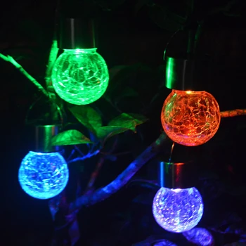 Globe solárních elektráren Lucerna Venkovní Zahradní Světlo Změna Barvy Crack Koule Skleněné LED Závěsné Osvětlení Patio Lampy Pro Vánoční Party Strom