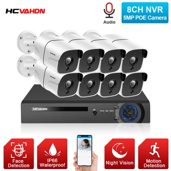 H. 265 8CH 5MP HD POE NVR Kit CCTV Bezpečnostní Systém Audio Detekce Lidského Obličeje NVR POE IP Kamera Venkovní Video Dohled, Nastavit