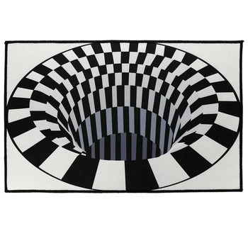Home Dekorace Ložnice Koberce Černá Bílá Mřížka Tištěné 3D Iluze Víru Bezedná Díra, Podlaha Koberec Anti-slip HallwayMat