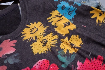 Horké vrtání květinové tištěné t košile ženy 4XL 2020 jarní tričko slim dlouhý rukáv topy o-neck graphic tees základní tee shirt femme